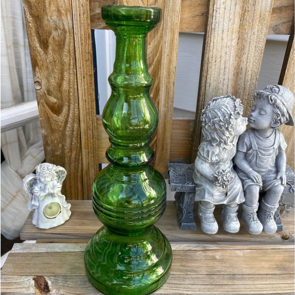 Vintage 12” 1940s Wine Canter Cevin Italian Green Glass Bottle Vase